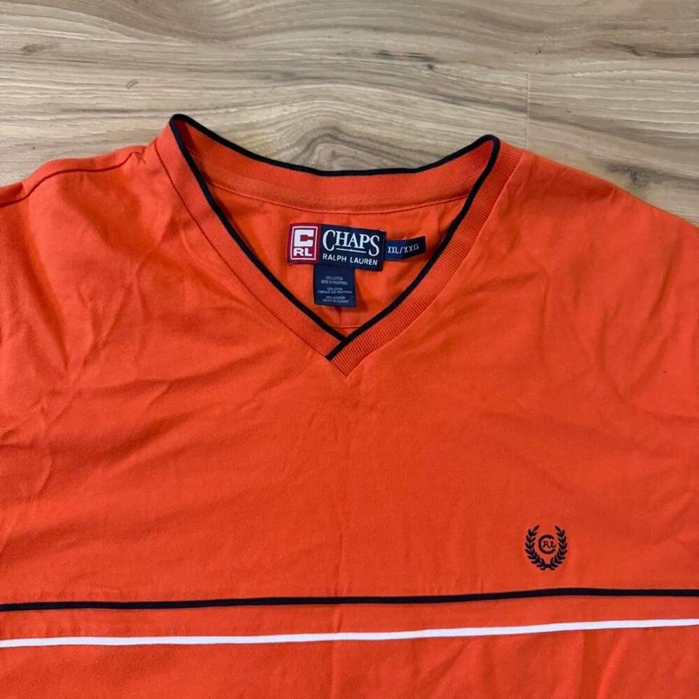 Embroidered Chaps Ralph Lauren orange v-neck preppy tee size XXL